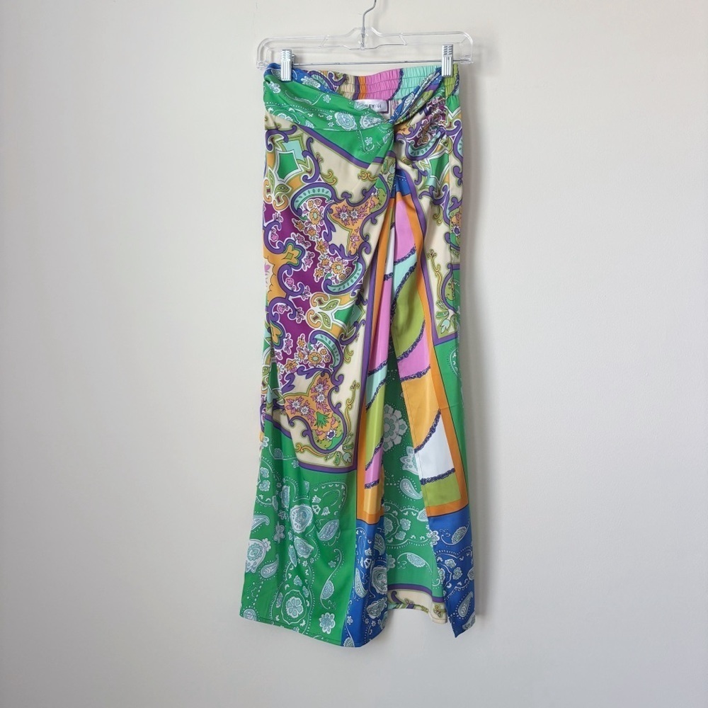 Bailey 44 Bold Mixed Patchwork Satin Midi Skirt XS Summer Resortwear